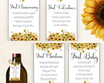 Sunflowers | Marriage Milestone Wine Bottle Tags | Newlywed Gift Basket | Wine Basket Firsts |  | Wedding Shower Gift | Digital Printable
