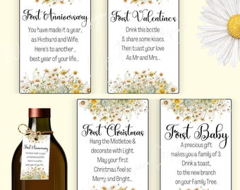 Daisy Marriage Milestone Wine Bottle Tags | Newlywed Gift Basket | Wine Basket Firsts |  | Wedding Shower Gift | Digital Printable