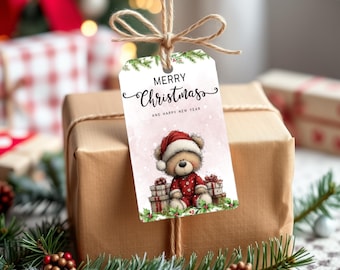 Teddy Bear Christmas Gift Tags | Red