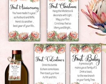 Proteas | Marriage Milestone Wine Bottle Tags | Newlywed Gift Basket | Wine Basket Firsts |  | Wedding Shower Gift | Digital Printable