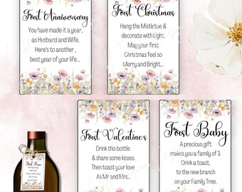 Wildflowers | Marriage Milestone Wine Bottle Tags | Newlywed Gift Basket | Wine Basket Firsts |  | Wedding Shower Gift | Digital Printable