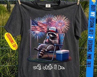Rot, weiß und wilde PNG, lustiges 4. Juli Waschbär Sublimationsdesign, Patriotischer Trash Panda Digitaler Download, Merica Shirt Datei, Rot, Weiß