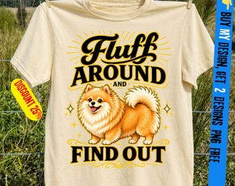 Flaum herum und finden Sie heraus PNG, lustiger Pommerschen Hund, lustiger Pommern Flaum herum und finden Sie heraus, flauschiger Hundeliebhaber Retro Haltung Grafik, Geschenk