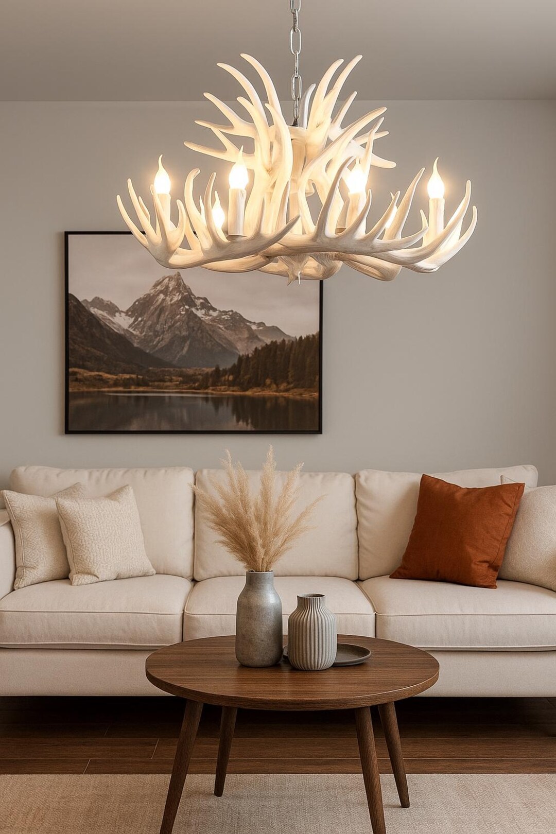 Rustic Antler Chandelier – Deer Horn Style Resin Pendant Light ...