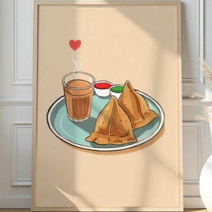 Chai Samosa-keukenprint, Indiase muurkunst (digitale download A1-A5)