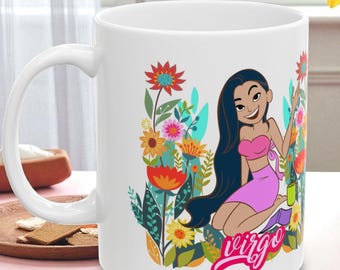 Virgo Zodiac Mug, Floral Astrology Coffee Cup, Horoscope Gift, Birthday or Valentine Gift