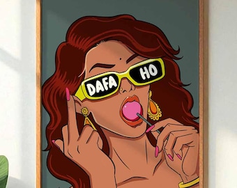 DAFA HO Pop Art Print, Funny Indian Quote Wall Art, Bold Desi Illustration Poster, Sassy Indian Humor Digital Download A1–A5