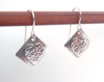 Handcrafted Sterling Silver Heart Earrings Heart Design Pierced Ear Wires Original New Handmade Jewelry - Light and Lively