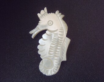 Little Pearly White Seahorse Brooch: Real Carved Mother-of-Pearl MOP Small Sea Horse Pin—Surfy Seashore Style  from the South Seas