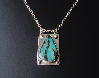 Turquoise Sterling Silver Necklace New Handcrafted Jewelry Black Matrix Turquoise & Silver Pendant Natural Turquoise and Sterling Necklace