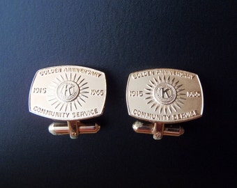 Vintage Kiwanis International Cufflinks Gold Tone 1965 Golden Anniversary 50th Community Service Organization New York Celebration Circle K