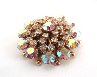 Aurora Borealis Starburst Brooch Vintage 1950s Pin Spectacular Iridescent Rhinestone Glitter Jewelry for the Holiday Sparkle!