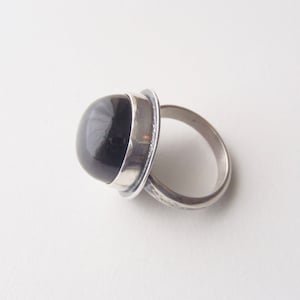 Obsidian & Sterling Silver Ring Size 5 New Handcrafted Jewelry Light Gray California Obsidian Round High Dome Cabochon Plain Simple Setting