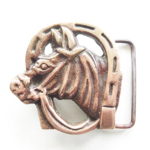 #8044 Vintage Equus Hammered Brass Buckle Hammered Brass Plain Buckle Flat Smooth Leather Belt Buckle  main image 2