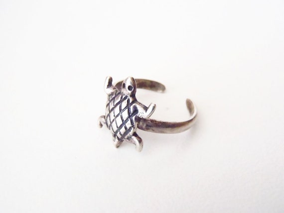 Sterling Silver Turtle Ring Adjustable Open Shank… - image 6
