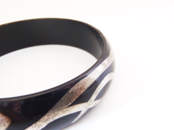 Vintage 1930s Black Lucite Bangle Bracelet with S… - image 9