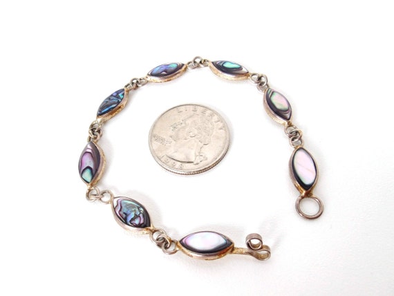 Vintage Abalone & Silver Color Alpaca Link Bracel… - image 7