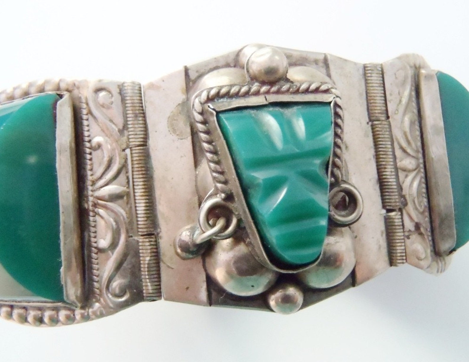 Vintage Taxco Sterling Silver Bracelet with Carved Aztec Faces | Etsy