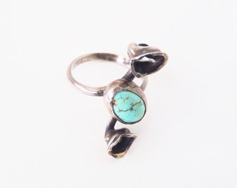 Brutalist Turquoise & Sterling Silver Ring Very Unusual Handcrafted Vintage Brutalism Mojave Desert Unique 1970s San Francisco Size 7-1/2