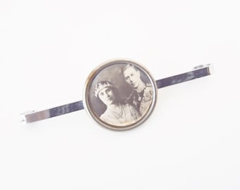 King George VI & Queen Elizabeth Souvenir Double Portrait Photo Brooch for 1939 Canada Tour on Eve of WWII: British Royals, Canadian History