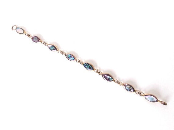 Vintage Abalone & Silver Color Alpaca Link Bracel… - image 3