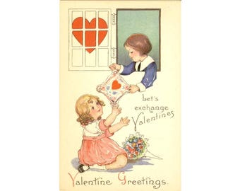 Vintage Valentine's Day Card Heart Trees Fairy Valentine Small Classroom Valentine Unused Valentine Unused Greeting Card w Envelope