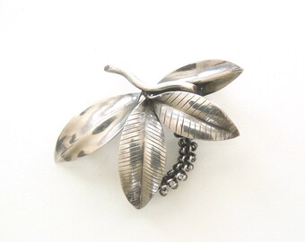 Gertrud Engel Sterling Silver Brooch: Gertrud Engel for Anton Michelsen Mid-Century Floral Four Leaves Scandinavian Pin w/Hallmarks