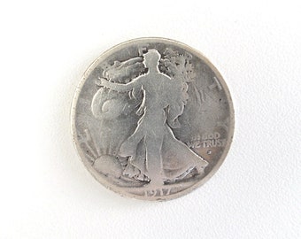 1917-D Walking Liberty Silver Half Dollar - Mint & Lady Liberty on Obverse, Eagle on Reverse - Genuine U.S.A. Coin - Good Condition