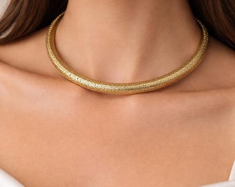 Golden Brass Torc Choker: Tribal Ethnic Necklace