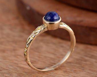 Lapis Lazuli Ring  Oval Blue Gemstone Ring Dainty Adjustable Brass Jewelry Boho Statement Ring for Women Gift
