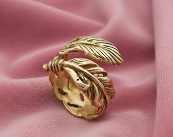 Gold Leaf Statement Ring, Botanical Leaf Ring, Nature Inspired Gold Ring, Adjustable Leaf Ring, Handmade Boho Jewelry, Gift for Her