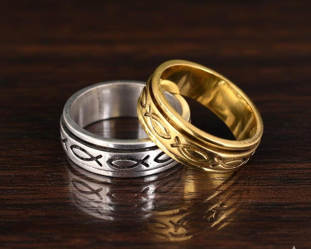 Christian Fish Ring, Ichthys Wedding Band, Gold & Silver Couple Rings ...