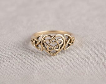 Celtic Knot Heart Gold Ring, Infinity Love Ring, Irish Symbol Jewelry, Vintage Boho Ring, Dainty Gold Ring, Gift for Her