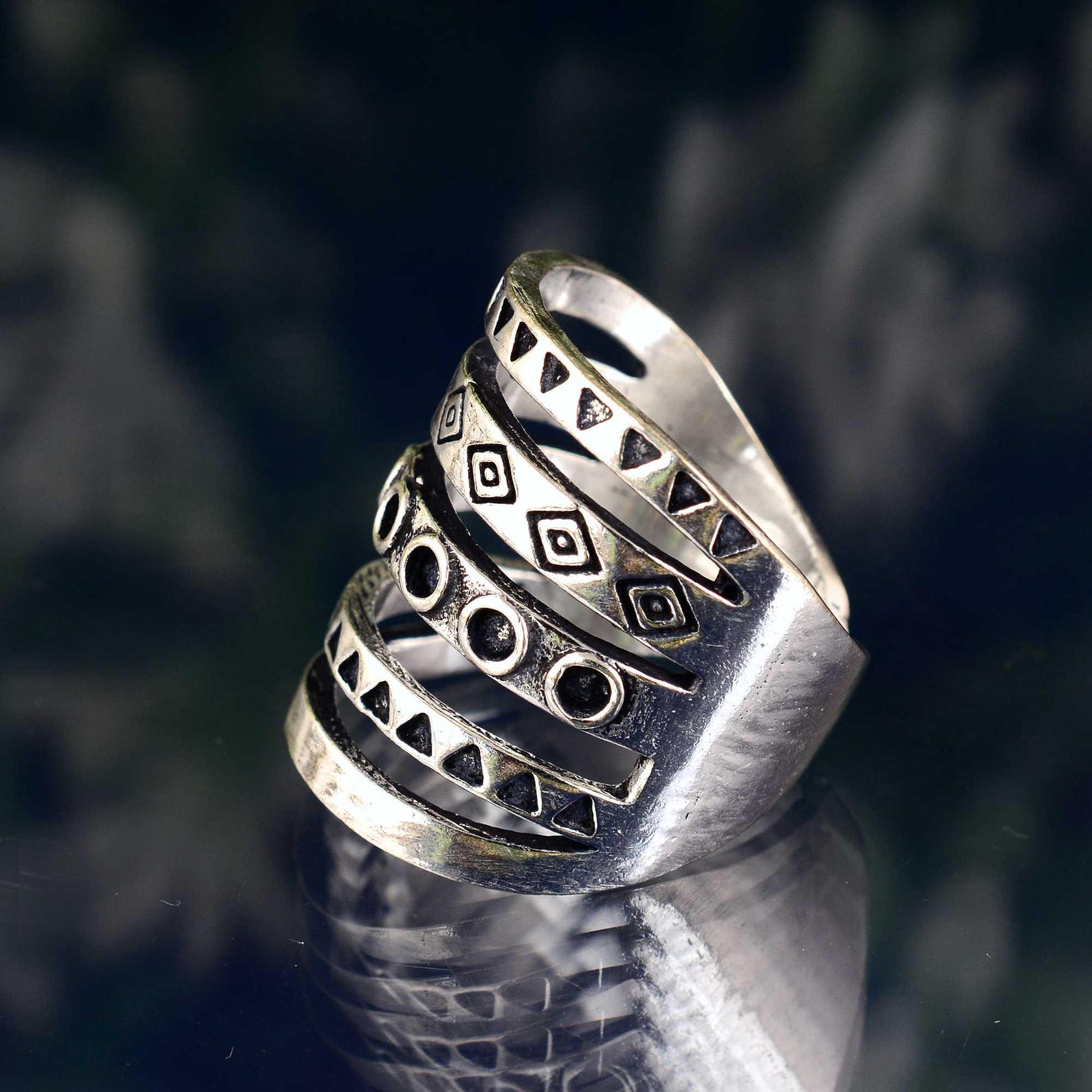 Boho Tribal Silver Wide Band Statement Ring - Etsy
