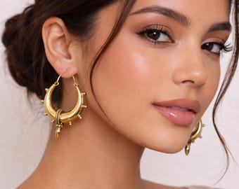 Brass Tribal Bali Hoop Earrings, Bohemian Ethnic Style