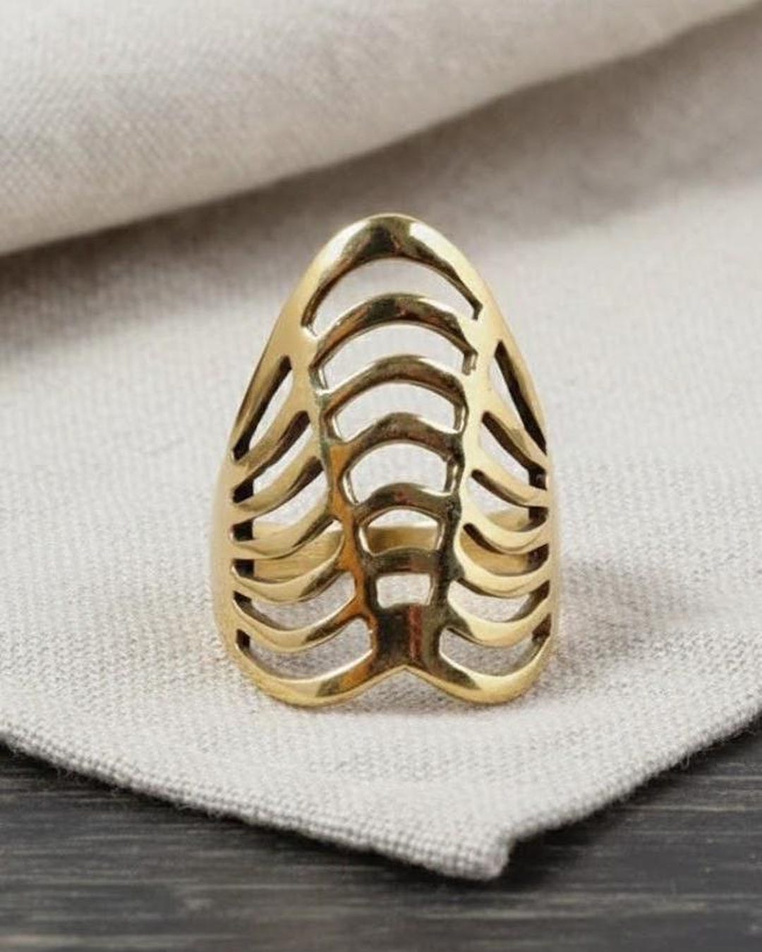 Puff Rib Ring Rib Cage Ring, Skeleton Rib Ring, Gothic Statement Ring, Handmade Brass ...
