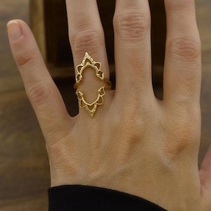 Brass Mandala Statement Ring – Boho Geometric Openwork Design