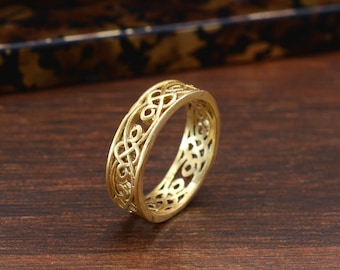 Handmade Gold Filigree Band Ring, Intricate Scrollwork Granulation Ring, Ancient Greek Inspired Statement Band