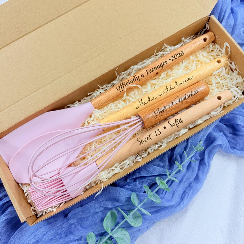 Personalized Baking Set for Teen Girl, Custom 13th Birthday Gift, Engraved Silicone Spatula, Aesthetic Kitchen Gift Box, Gift for Her