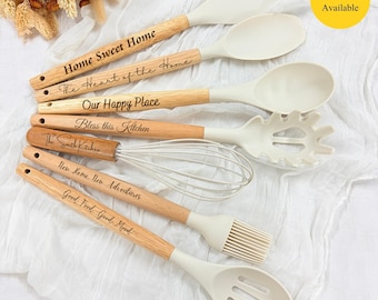 Spersonalizowany zestaw przyborów kuchennych, spersonalizowane grawerowane szpatułki, upominki na wieczór panieński (hurt), prezent na parapetówkę, silikonowe narzędzia kuchenne