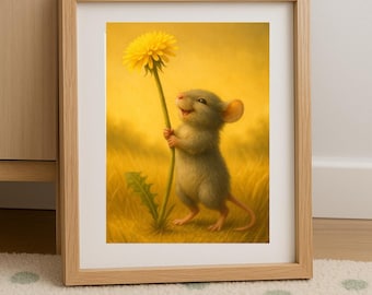 Mouse Dandelion Print: Whimsical Nursery Art (Digital Download)