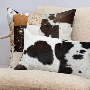 Luxury Black & White Cowhide Cushion – Rectangle Pillow Cover (Handcrafted) image 13