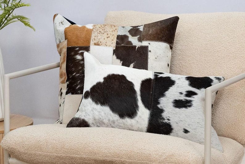 Luxury Black & White Cowhide Cushion – Rectangle Pillow Cover (Handcrafted) image 13