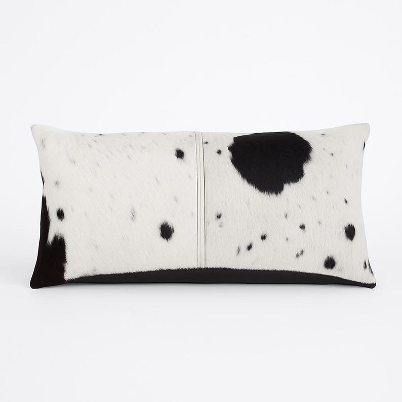 Luxury Black & White Cowhide Cushion – Rectangle Pillow Cover (Handcrafted) image 2