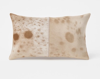 Luxury Brown & White Cowhide Cushion – Rectangle Pillow Cover