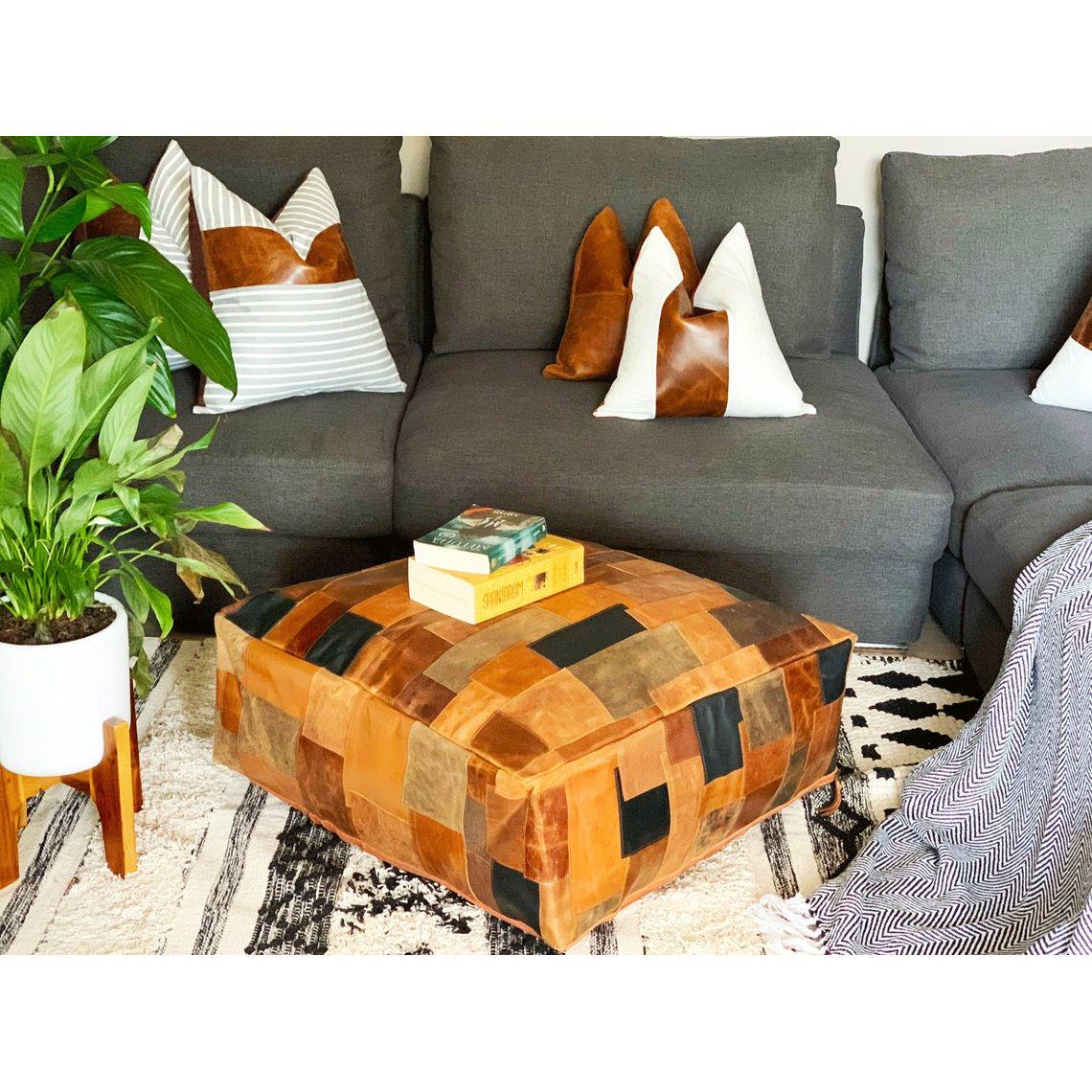 エキゾチックレザーパッチワークオットマン - Etsy 日本