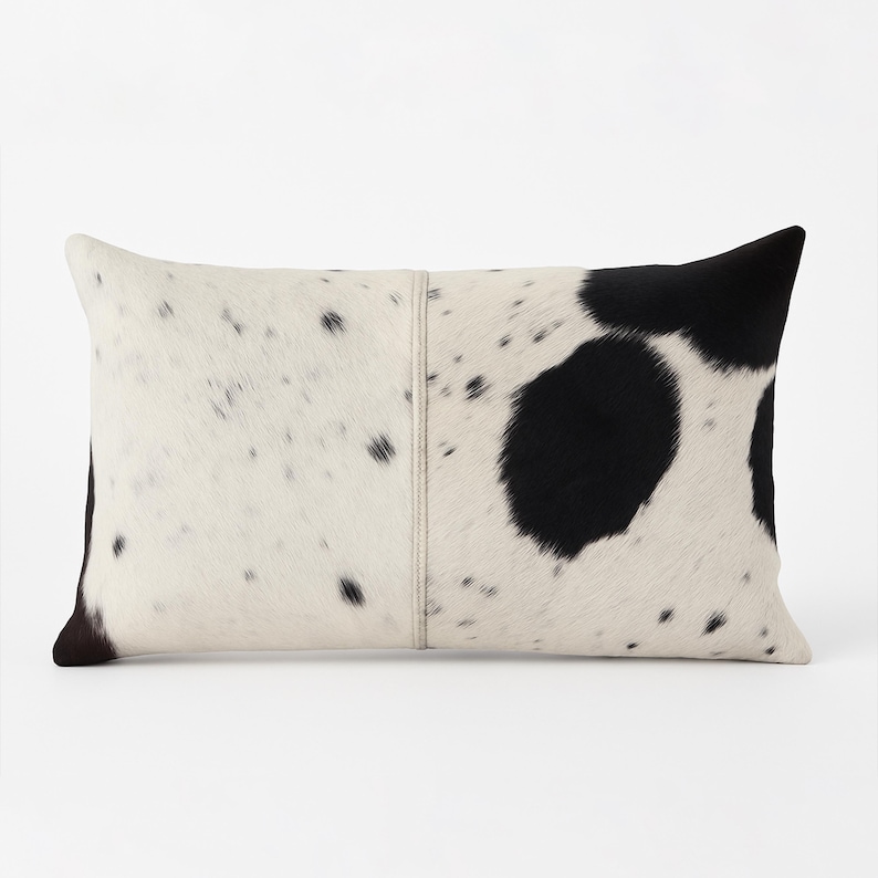 Luxury Black & White Cowhide Cushion – Rectangle Pillow Cover (Handcrafted) image 1