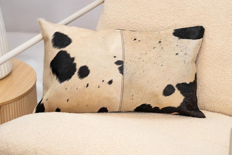 Luxury Black & White Cowhide Cushion – Rectangle Pillow Cover (Handcrafted) image 11