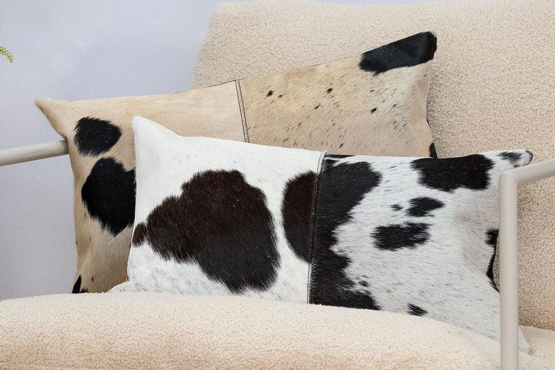 Luxury Black & White Cowhide Cushion – Rectangle Pillow Cover (Handcrafted) image 15
