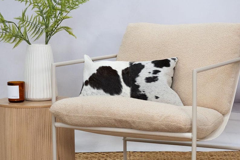 Luxury Black & White Cowhide Cushion – Rectangle Pillow Cover (Handcrafted) image 8